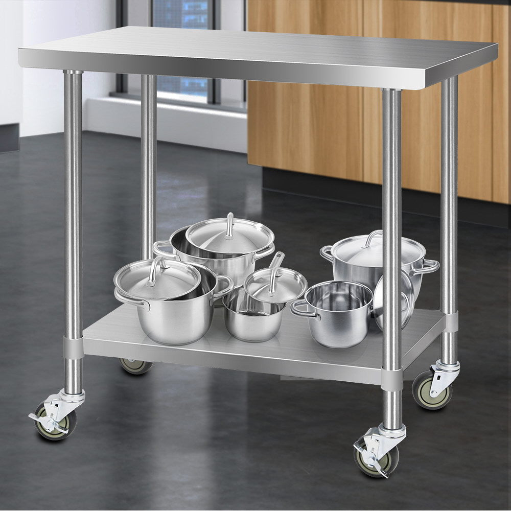 304 Stainless Steel Kitchen Benches Work Bench Food Prep Table with Wheels 1219MM x 610MM - image7