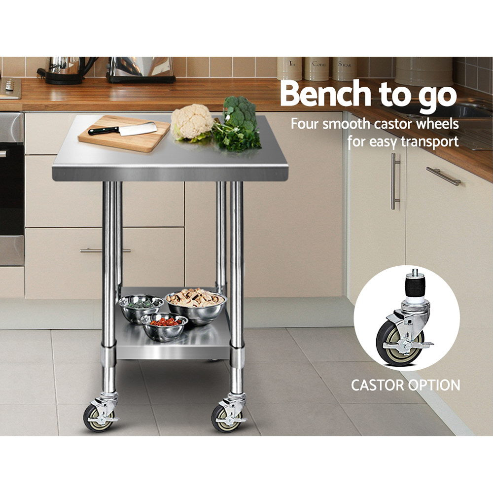 762 x 762mm Commercial Stainless Steel Kitchen Bench with 4pcs Castor Wheels - image5