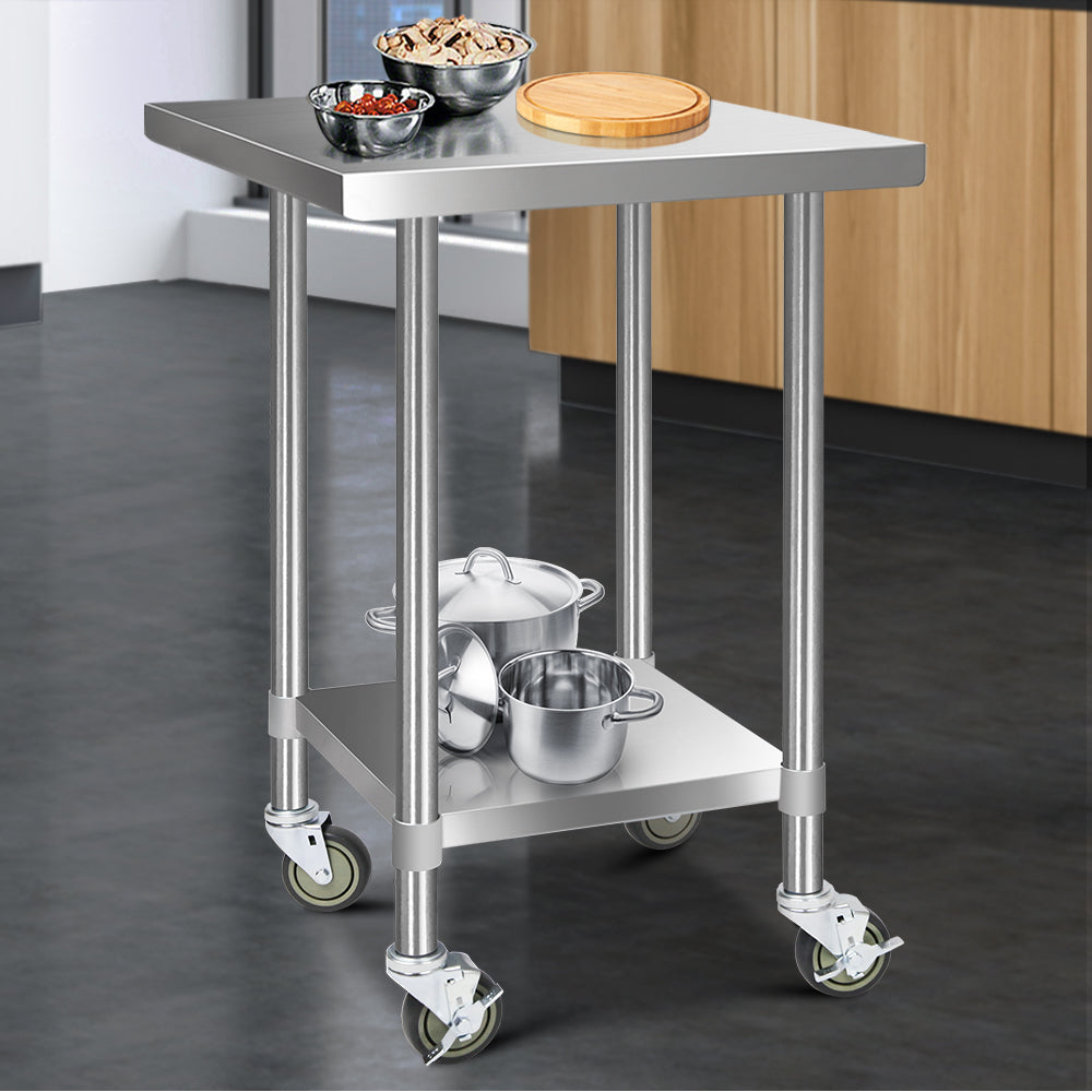 762 x 762mm Commercial Stainless Steel Kitchen Bench with 4pcs Castor Wheels - image7