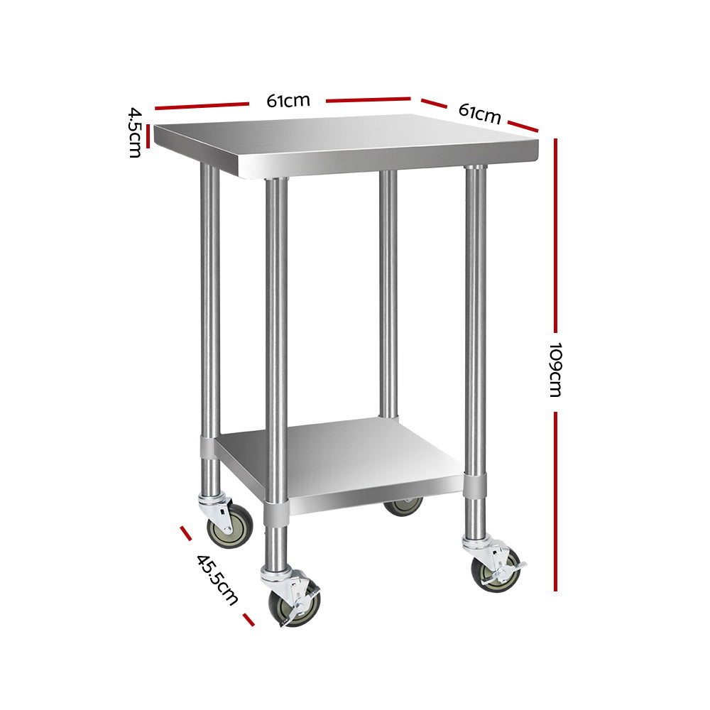 430 Stainless Steel Kitchen Benches Work Bench Food Prep Table with Wheels 610MM x 610MM - image2