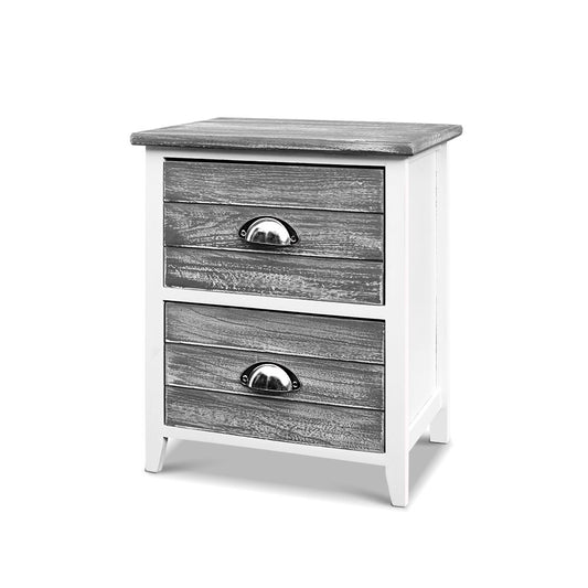 2x Bedside Table Nightstands 2 Drawers Storage Cabinet Bedroom Side Grey - image1