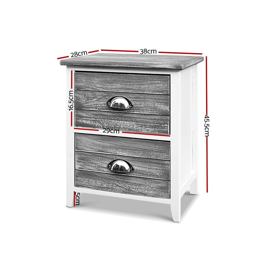 2x Bedside Table Nightstands 2 Drawers Storage Cabinet Bedroom Side Grey - image2