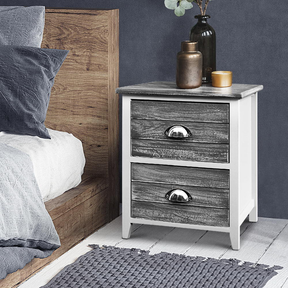 2x Bedside Table Nightstands 2 Drawers Storage Cabinet Bedroom Side Grey - image7