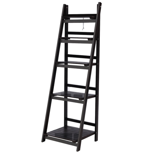 Display Shelf 5 Tier Wooden Ladder Stand Storage Book Shelves Rack Coffee - image1