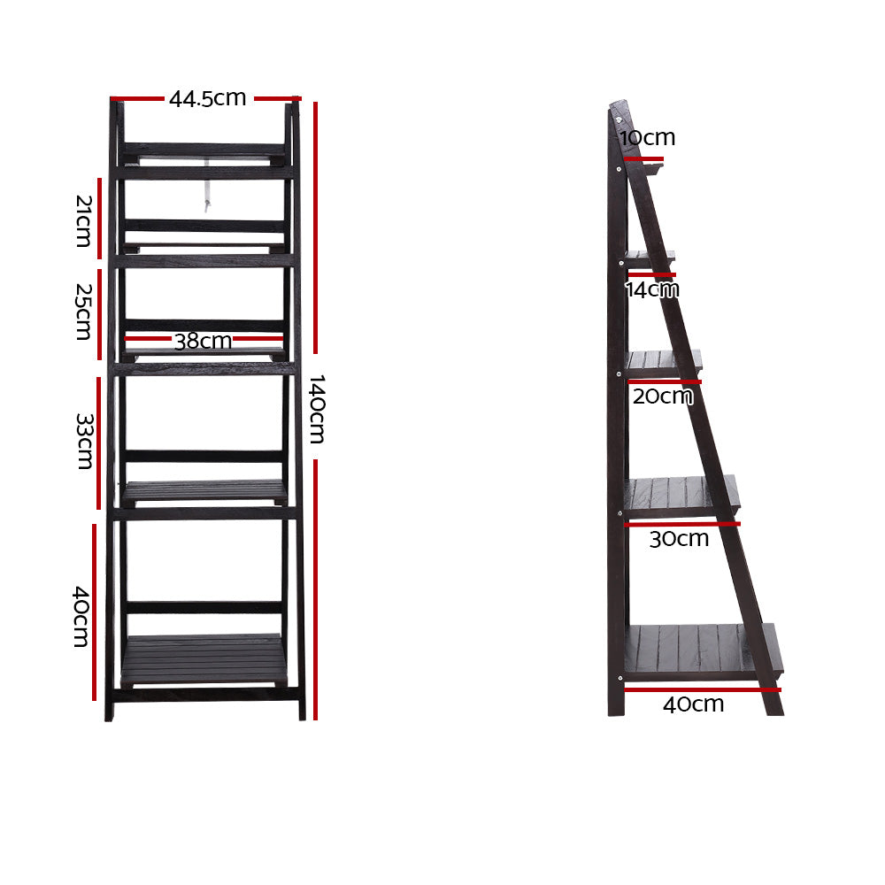 Display Shelf 5 Tier Wooden Ladder Stand Storage Book Shelves Rack Coffee - image2