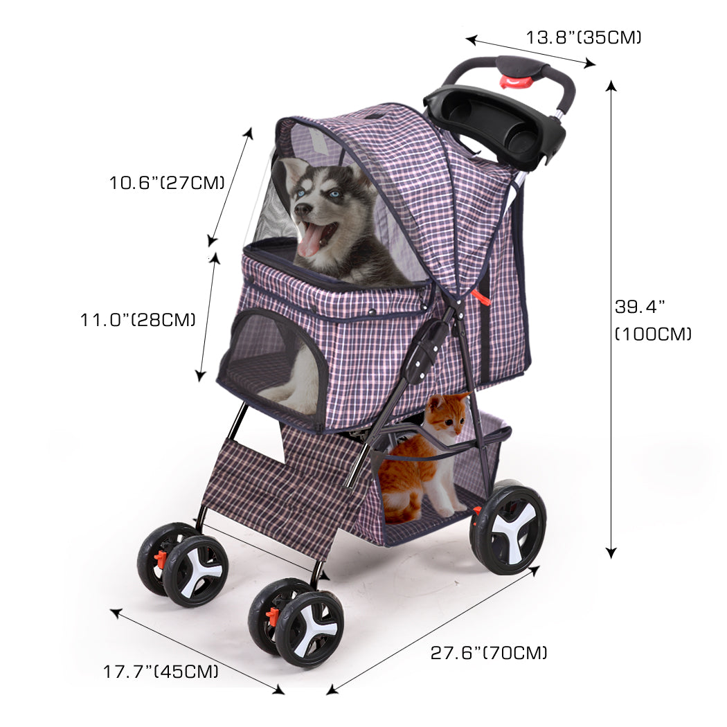 Pet Stroller 4 Wheels Dog Cat Cage Puppy Pushchair Travel Walk Carrier Pram - image3