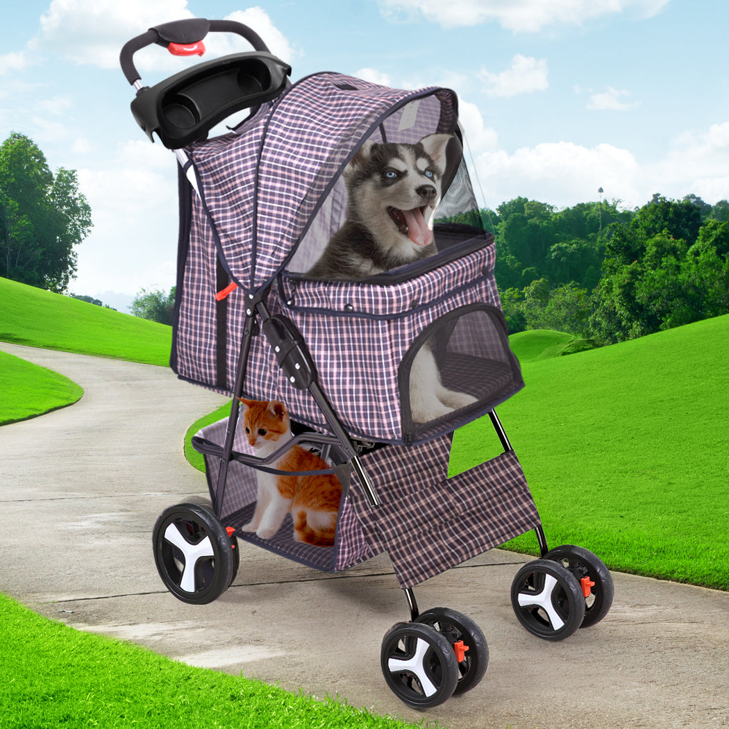 Pet Stroller 4 Wheels Dog Cat Cage Puppy Pushchair Travel Walk Carrier Pram - image7