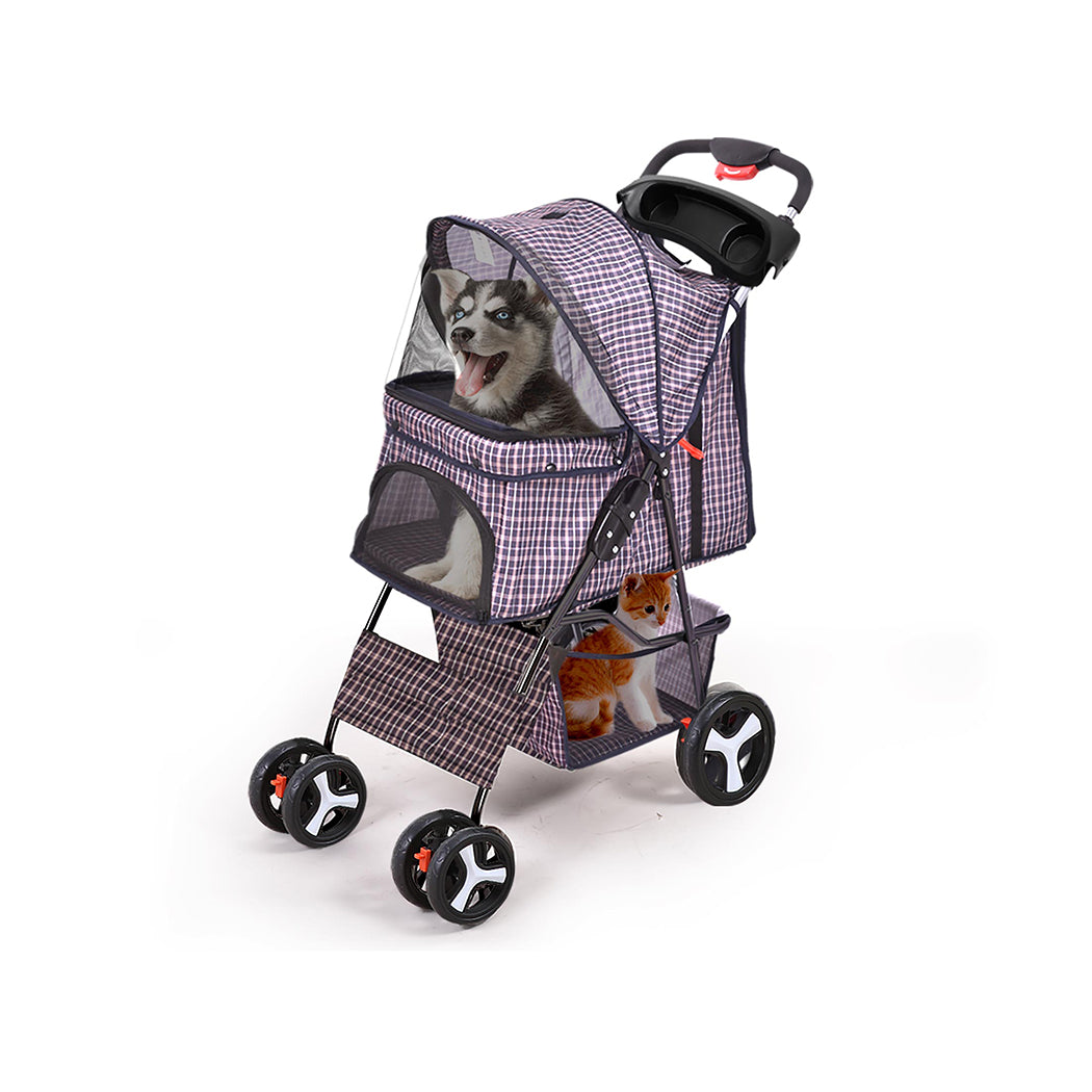Pet Stroller 4 Wheels Dog Cat Cage Puppy Pushchair Travel Walk Carrier Pram - image1