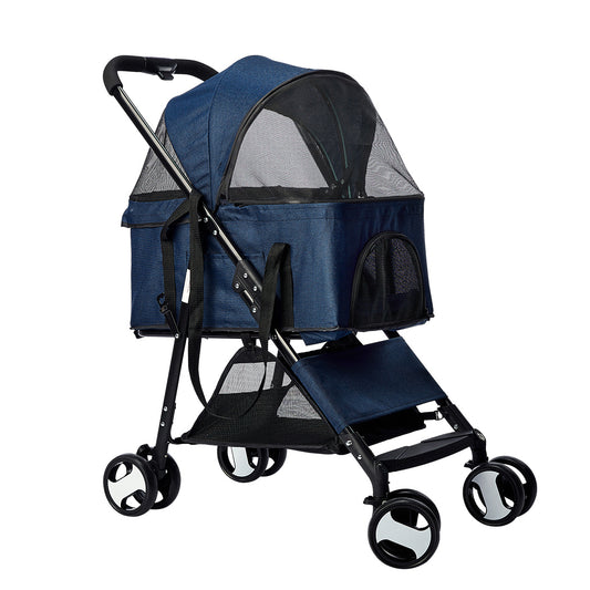 Pet Stroller Dog Cat Pram Foldable Carrier 4 Wheels Large Travel Pushchair Blue - image1