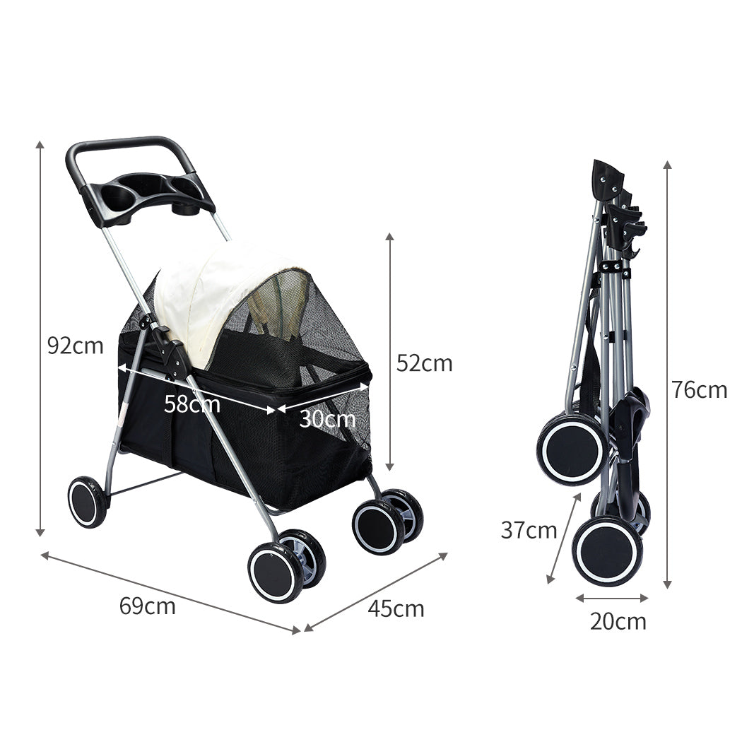 Pet Stroller Dog Cat Pram Foldable Carrier Large Travel 4 Wheels Pushchair Black - image3