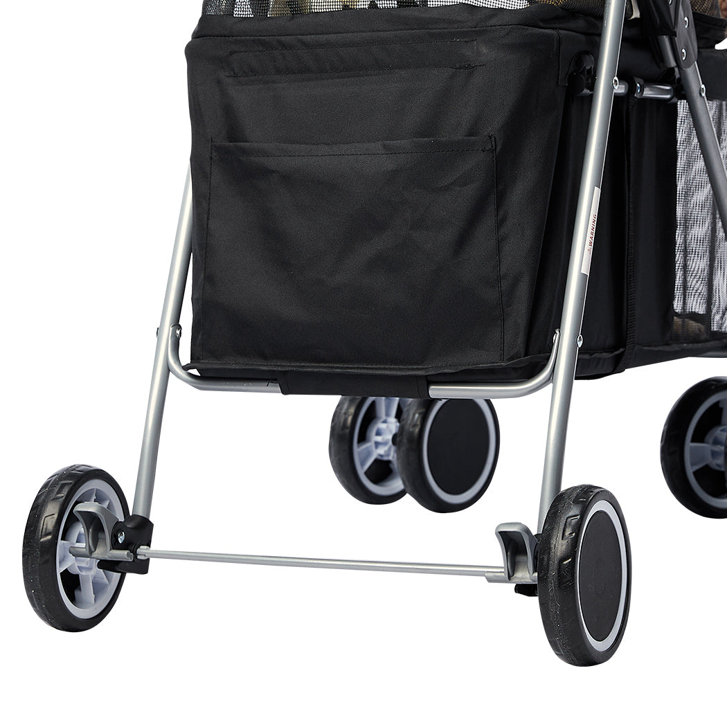 Pet Stroller Dog Cat Pram Foldable Carrier Large Travel 4 Wheels Pushchair Black - image5