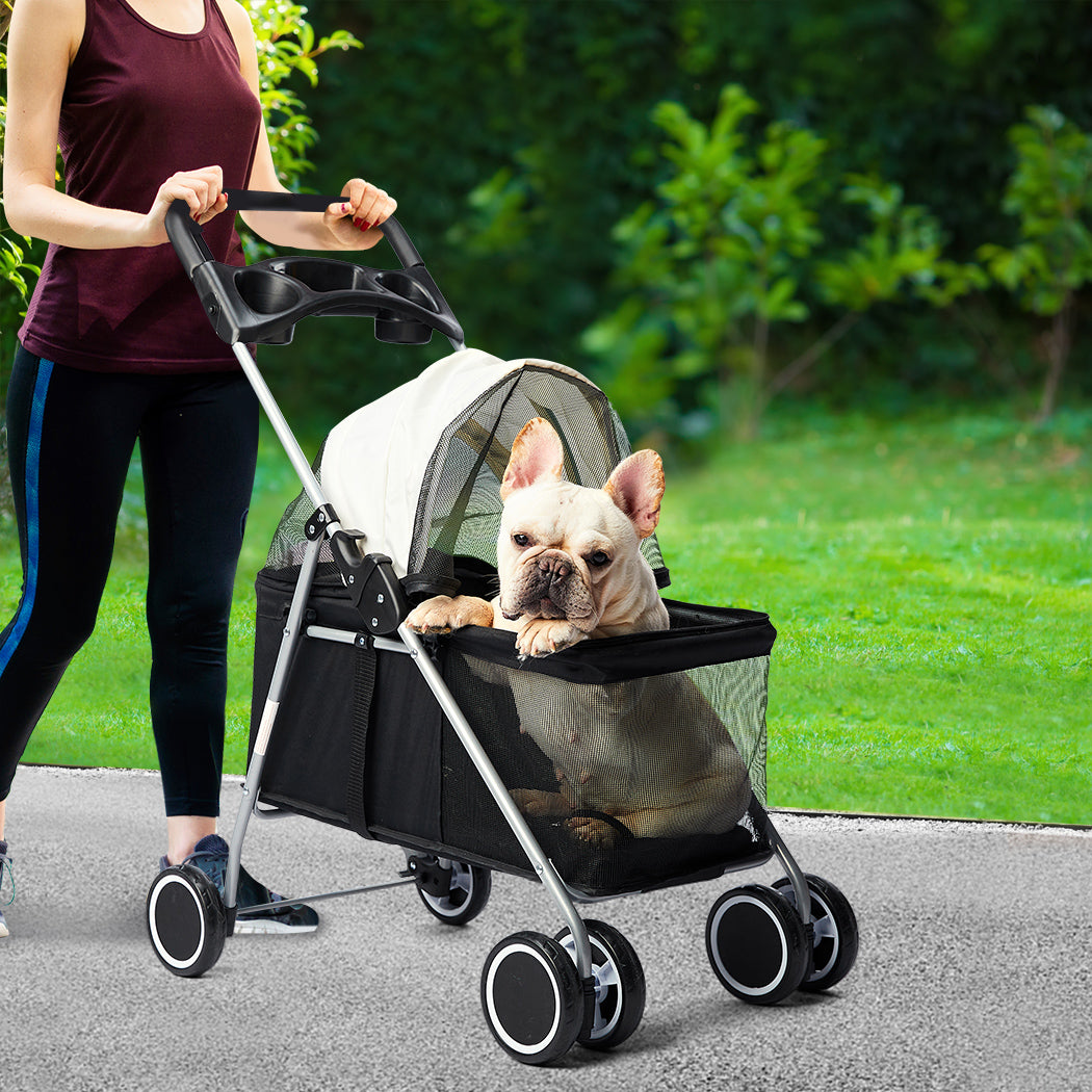 Pet Stroller Dog Cat Pram Foldable Carrier Large Travel 4 Wheels Pushchair Black - image7