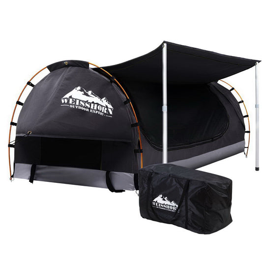 Double Swag Camping Swags Canvas Free Standing Dome Tent Dark Grey - image1