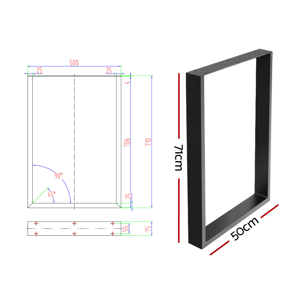 2x Coffee Dining Steel Table Legs 71x50CM Industrial Vintage Bench Metal Box - image2
