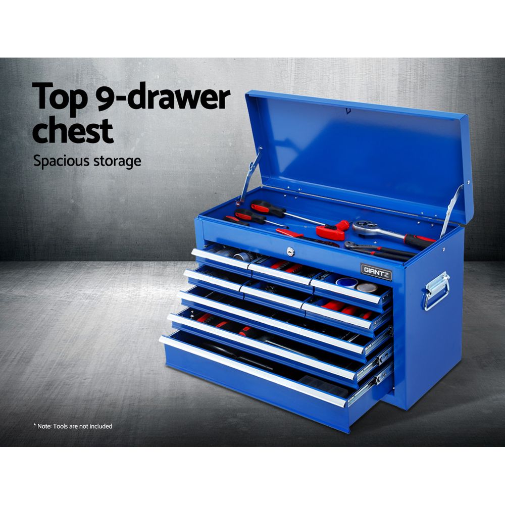 Tool Chest and Trolley Box Cabinet 16 Drawers Storage Blue - image4