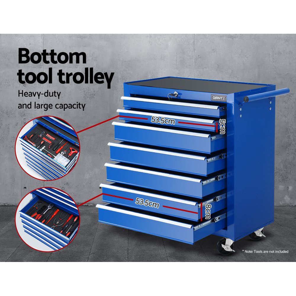 Tool Chest and Trolley Box Cabinet 16 Drawers Cart Garage Storage Blue - image6