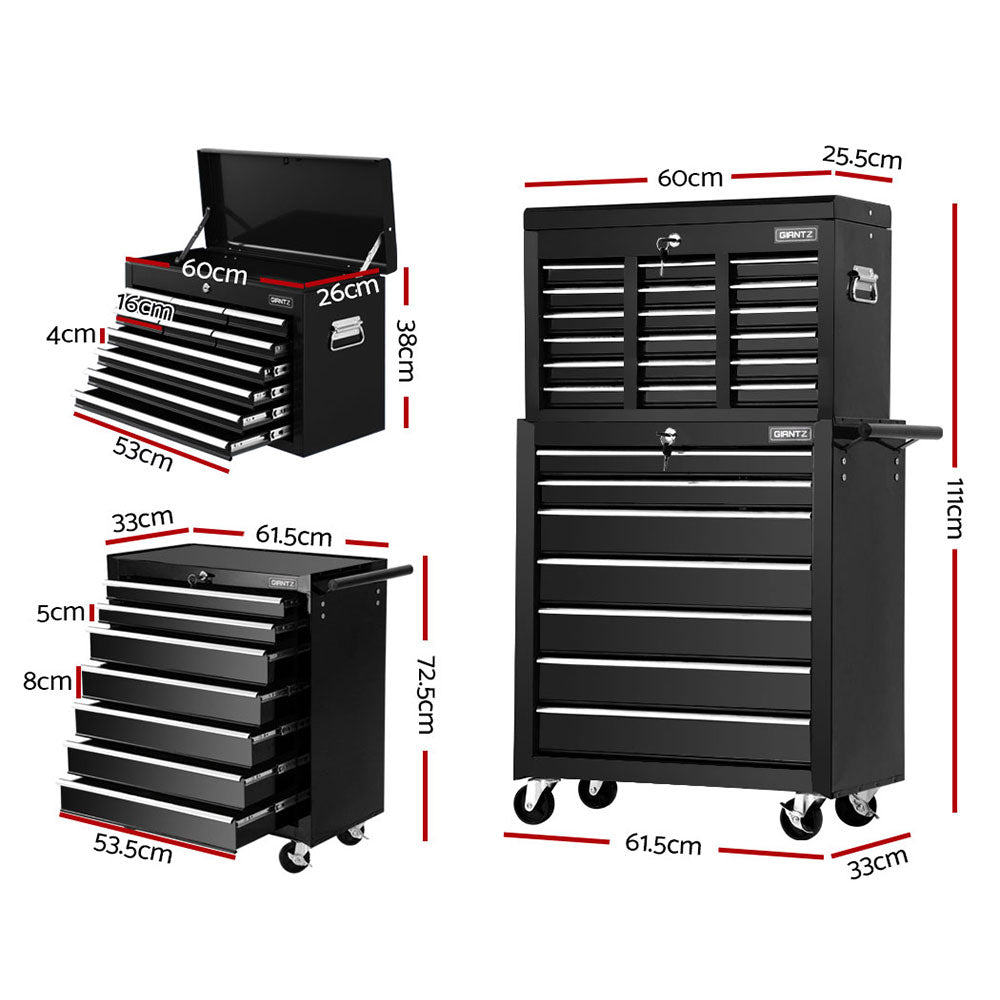 17 Drawers Tool Box Trolley Chest Cabinet Cart Garage Mechanic Toolbox Black - image2