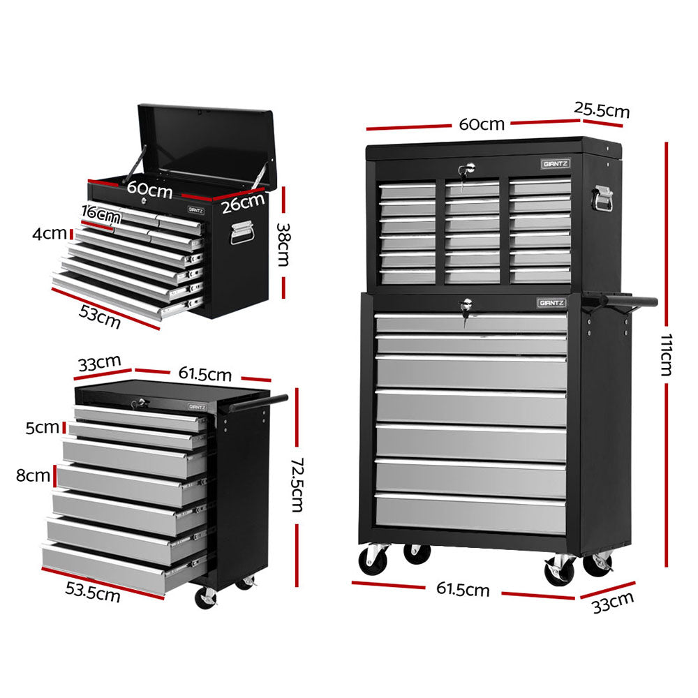 17 Drawers Tool Box Trolley Chest Cabinet Cart Garage Mechanic Toolbox Black and Grey - image2