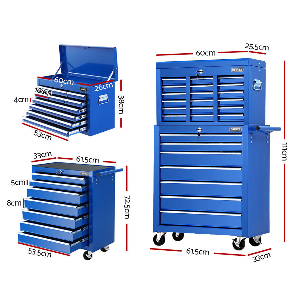 17 Drawers Tool Box Trolley Chest Cabinet Cart Garage Mechanic Toolbox Blue - image2