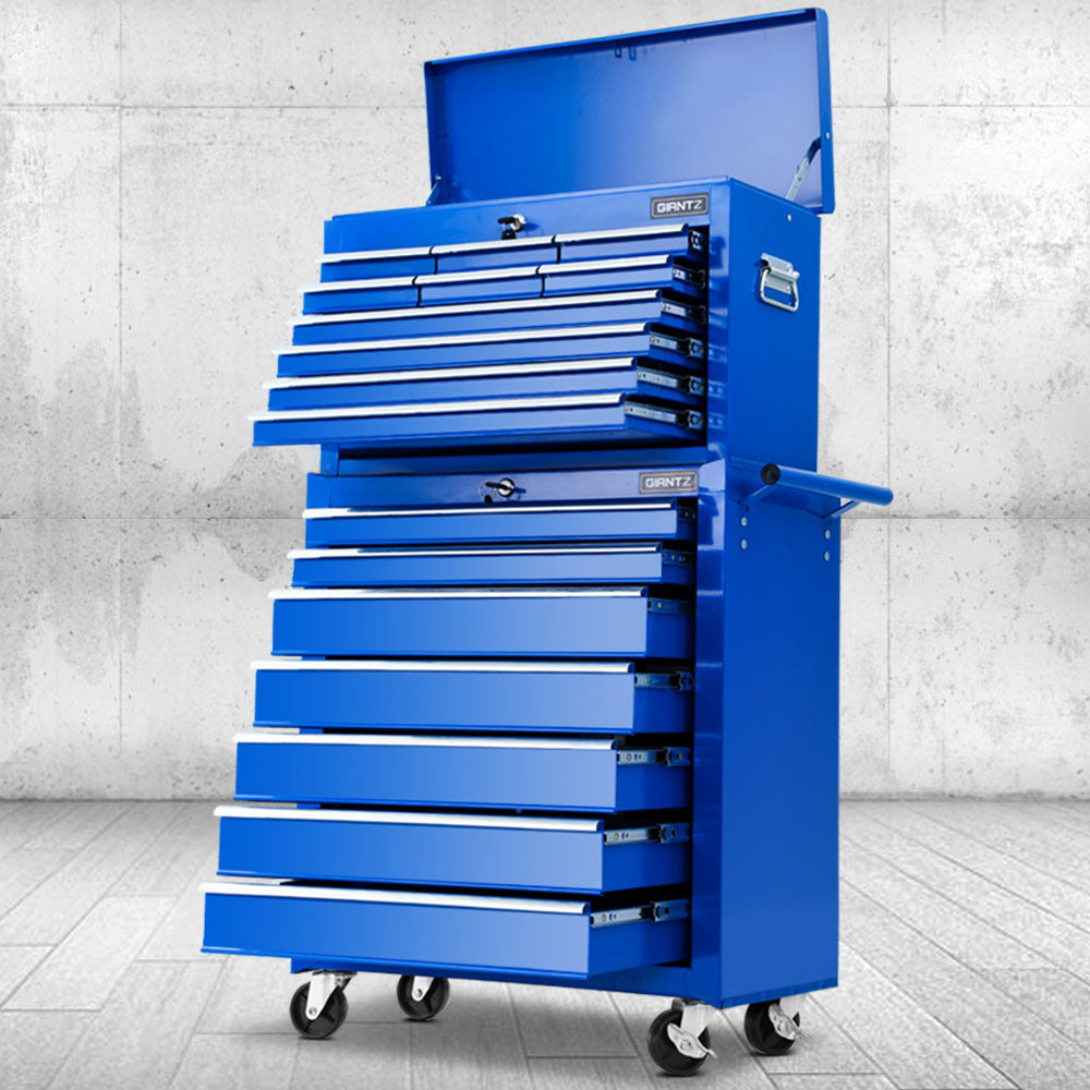 17 Drawers Tool Box Trolley Chest Cabinet Cart Garage Mechanic Toolbox Blue - image7