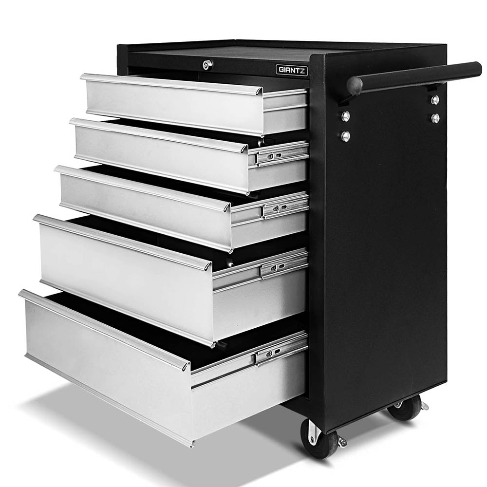 5 Drawer Mechanic Tool Box Storage Trolley - Black & Grey - image1