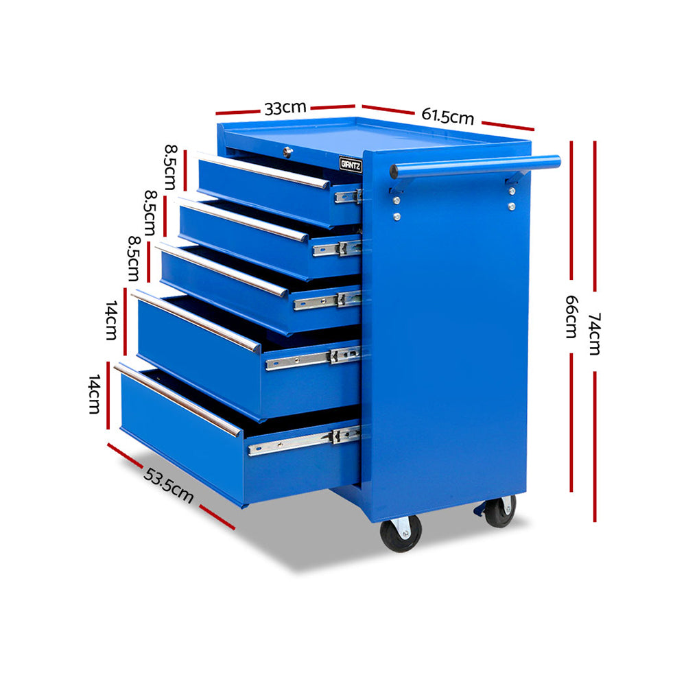 5 Drawer Mechanic Tool Box Storage Trolley - Blue - image2