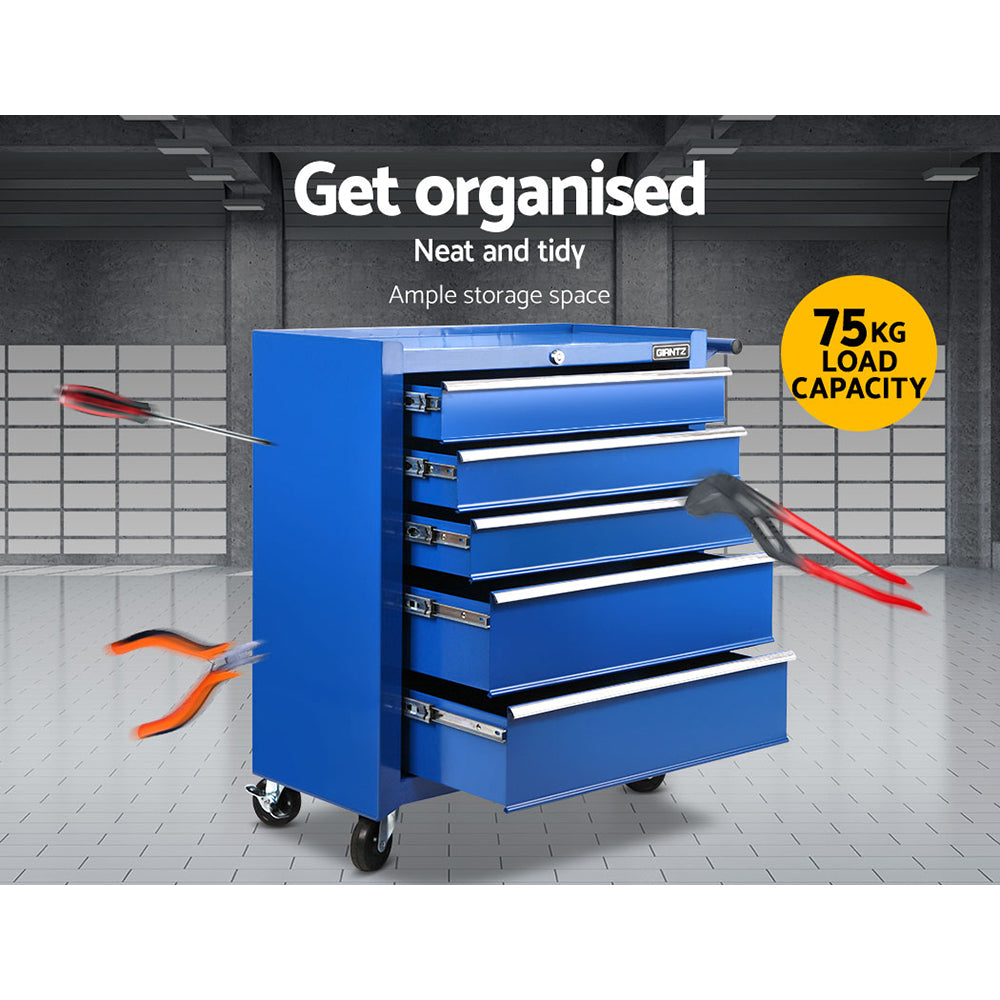 5 Drawer Mechanic Tool Box Storage Trolley - Blue - image3