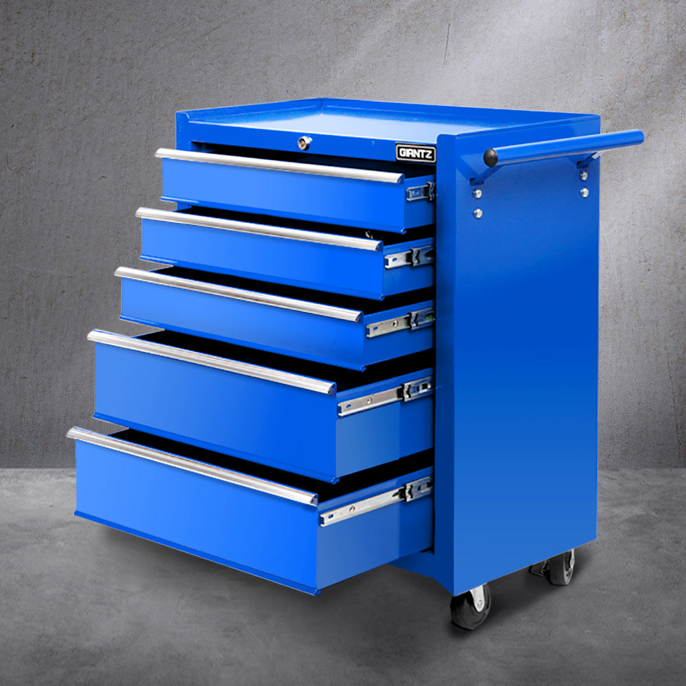 5 Drawer Mechanic Tool Box Storage Trolley - Blue - image7