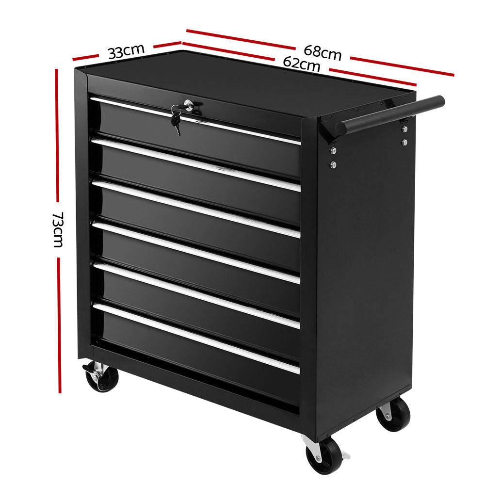 Tool Box Trolley Chest Cabinet 6 Drawers Cart Garage Toolbox Set Black - image2