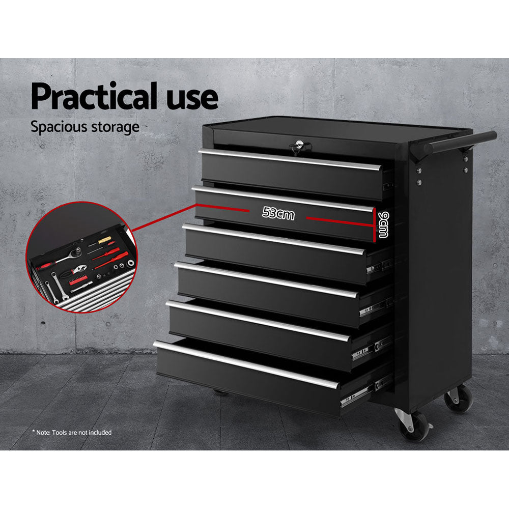 Tool Box Trolley Chest Cabinet 6 Drawers Cart Garage Toolbox Set Black - image4