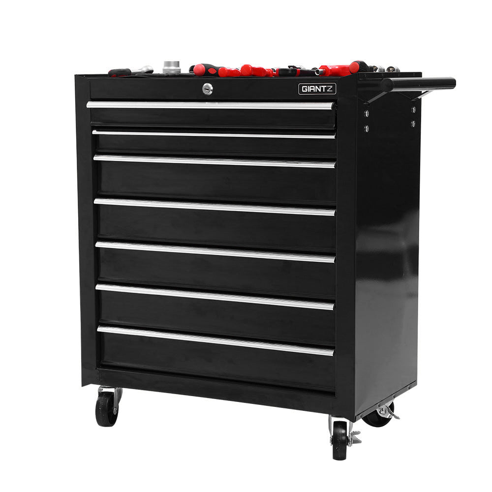 Tool Chest and Trolley Box Cabinet 7 Drawers Cart Garage Storage Black - image3