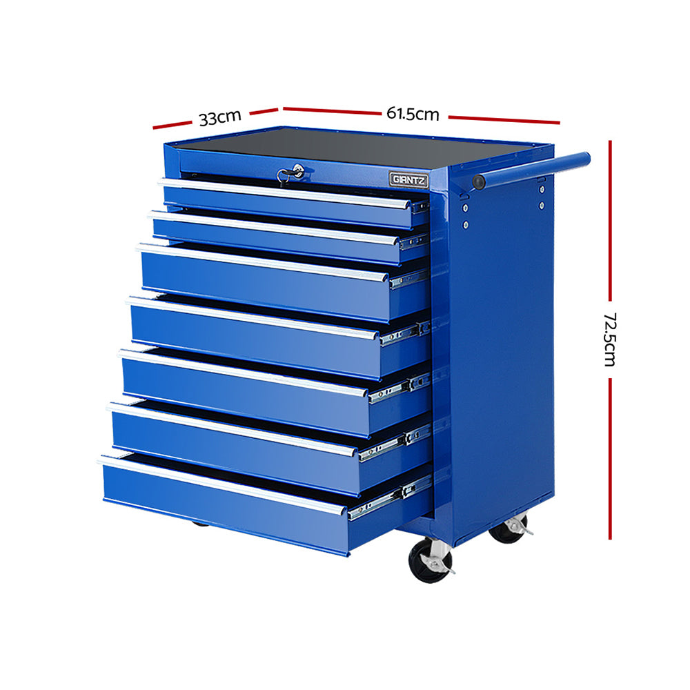 Tool Chest and Trolley Box Cabinet 7 Drawers Cart Garage Storage Blue - image2