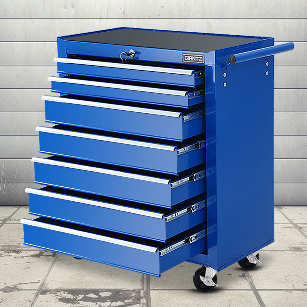 Tool Chest and Trolley Box Cabinet 7 Drawers Cart Garage Storage Blue - image7