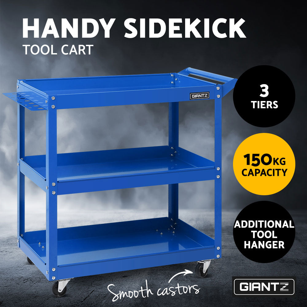 Tool Cart 3 Tier Parts Steel Trolley Mechanic Storage Organizer Blue - image4