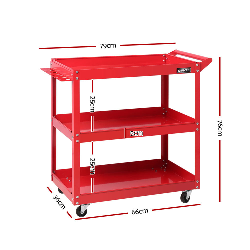 Tool Cart 3 Tier Parts Steel Trolley Mechanic Storage Organizer Red - image2