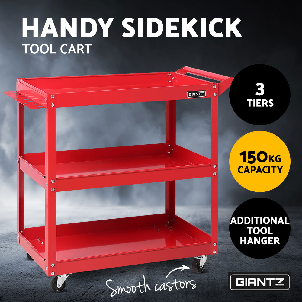 Tool Cart 3 Tier Parts Steel Trolley Mechanic Storage Organizer Red - image4