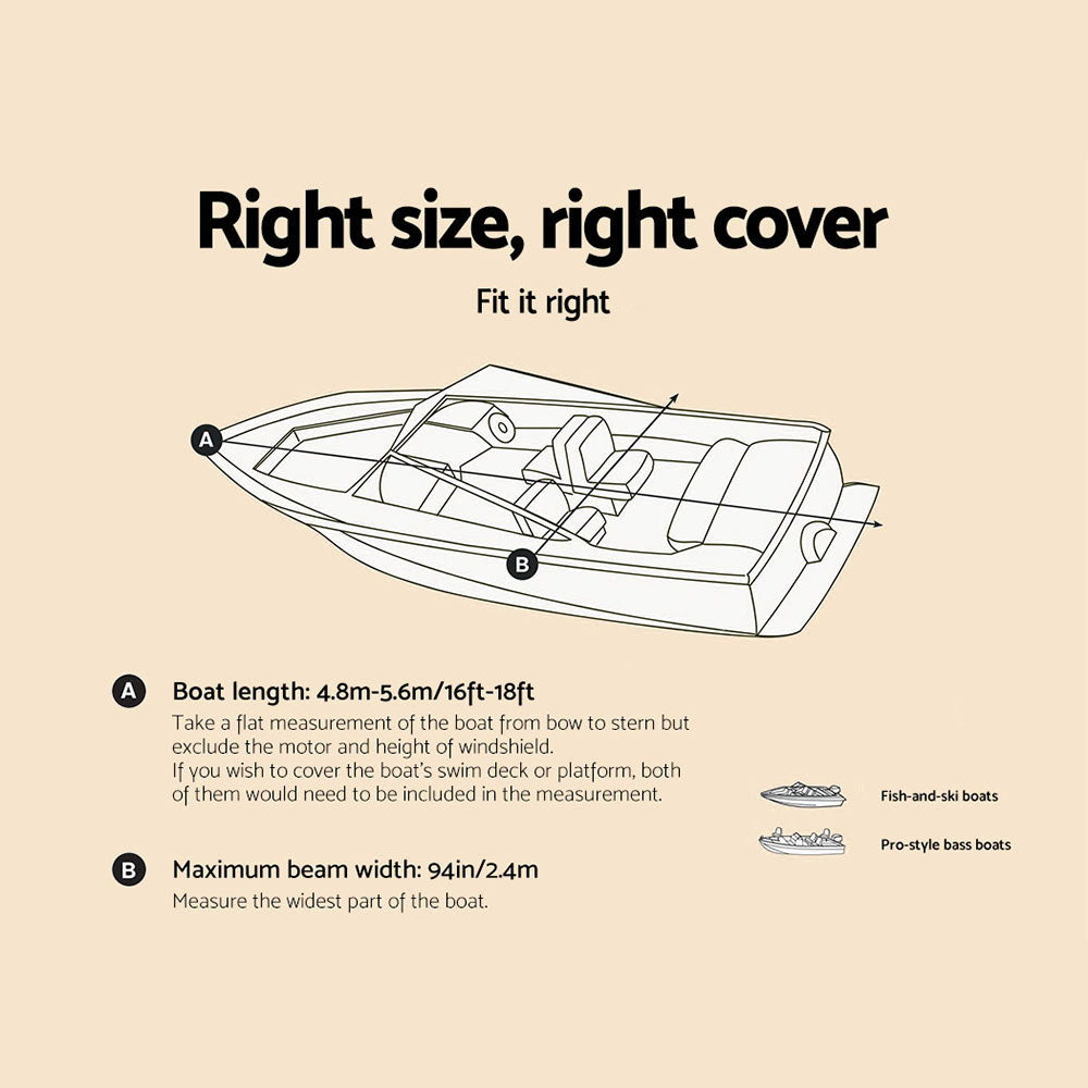 16 - 18.5 foot Waterproof Boat Cover - Grey - image2