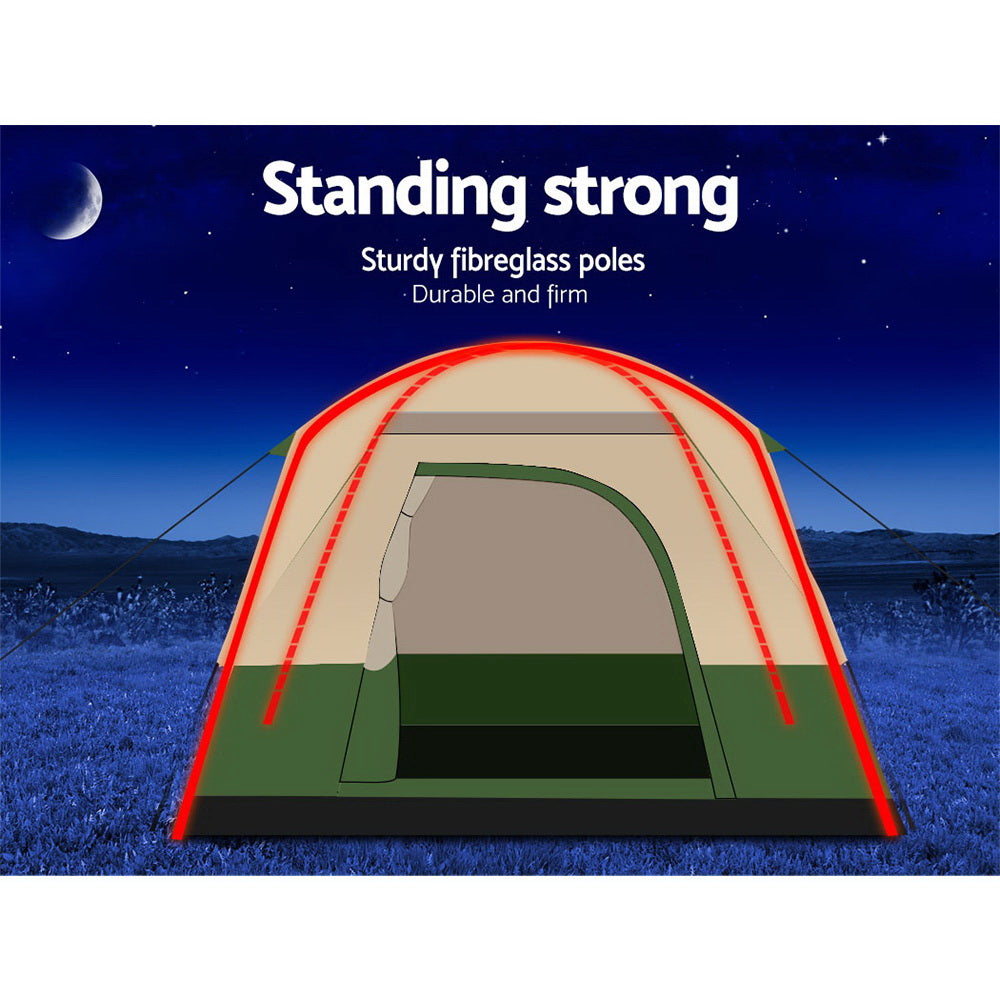 Family Camping Tent 4 Person Hiking Beach Tents Canvas Ripstop Green - image5