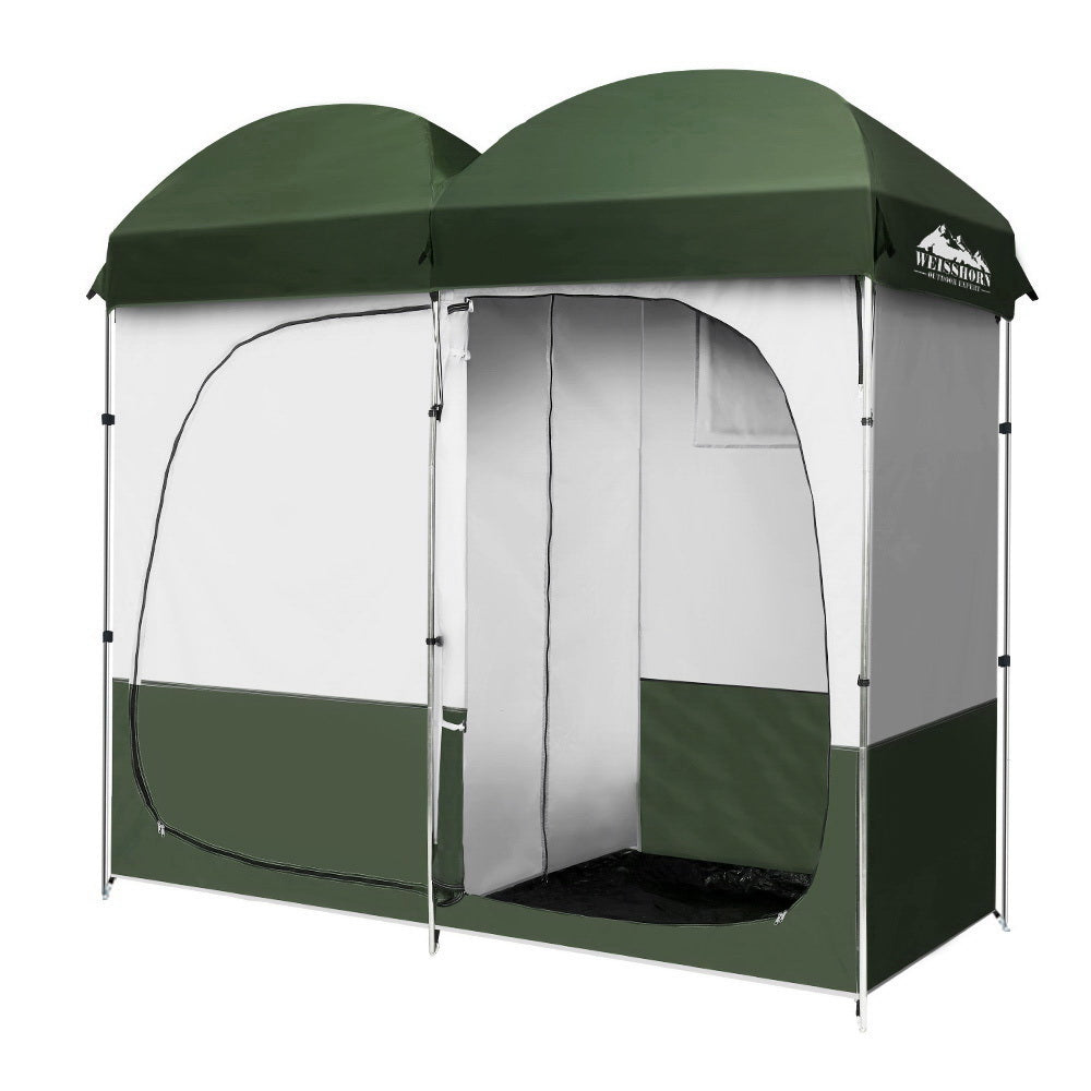 Double Camping Shower Toilet Tent Outdoor Portable Change Room Green - image1