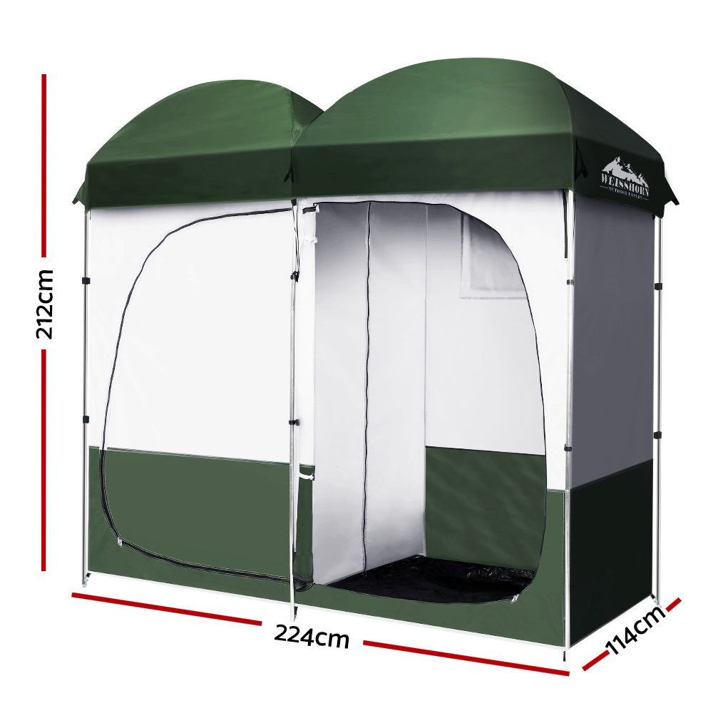 Double Camping Shower Toilet Tent Outdoor Portable Change Room Green - image2