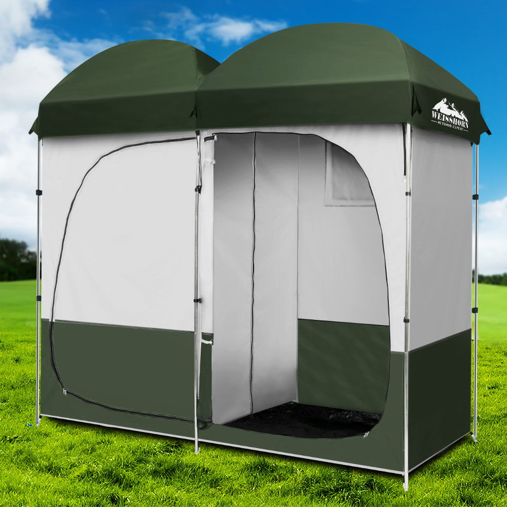 Double Camping Shower Toilet Tent Outdoor Portable Change Room Green - image7