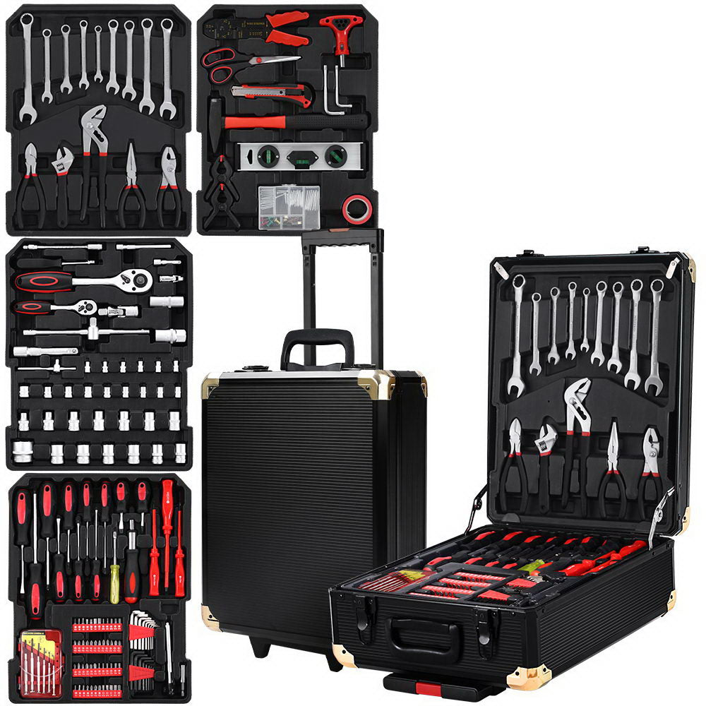 816pcs Tool Kit Trolley Case Mechanics Box Toolbox Portable DIY Set BK - image1