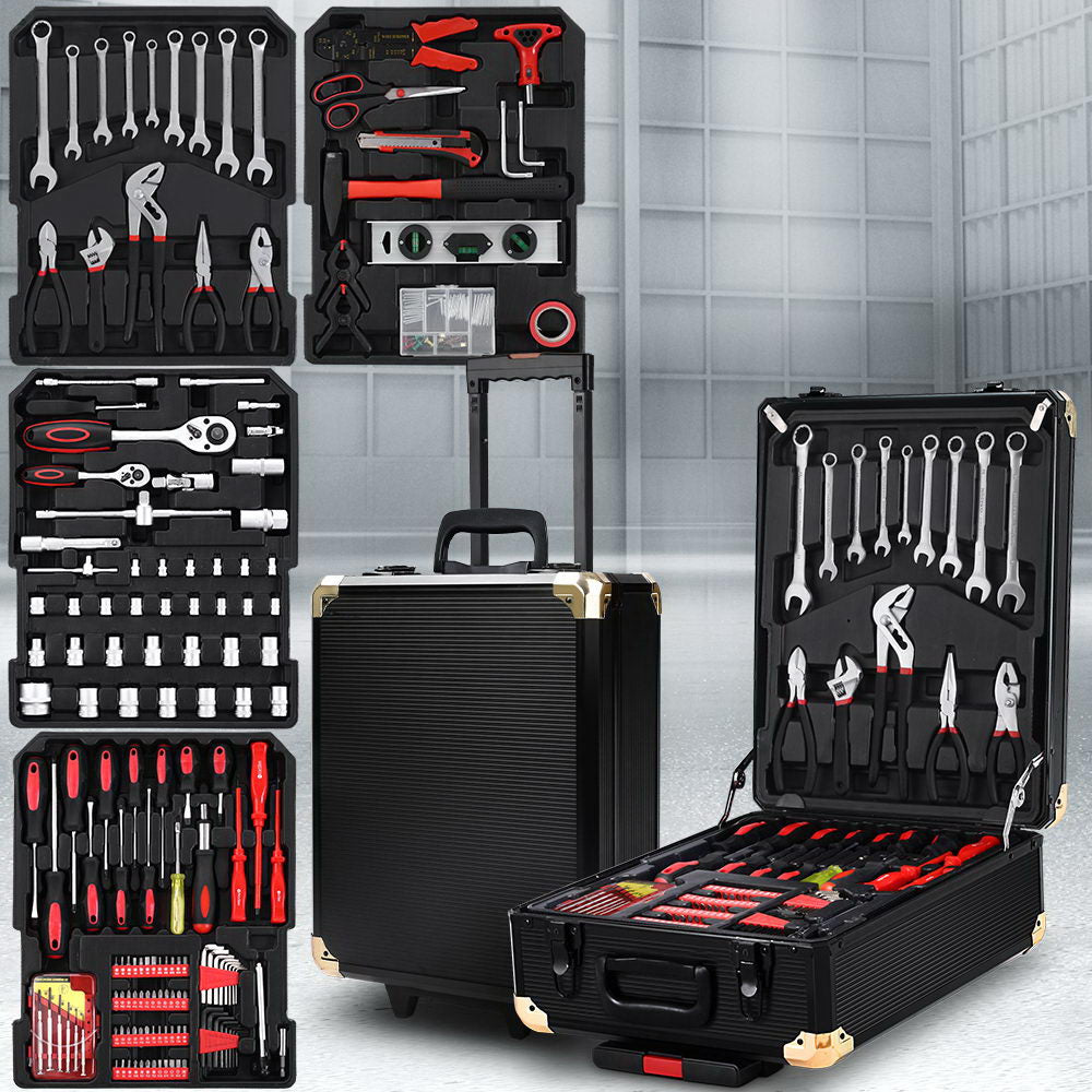 816pcs Tool Kit Trolley Case Mechanics Box Toolbox Portable DIY Set BK - image7