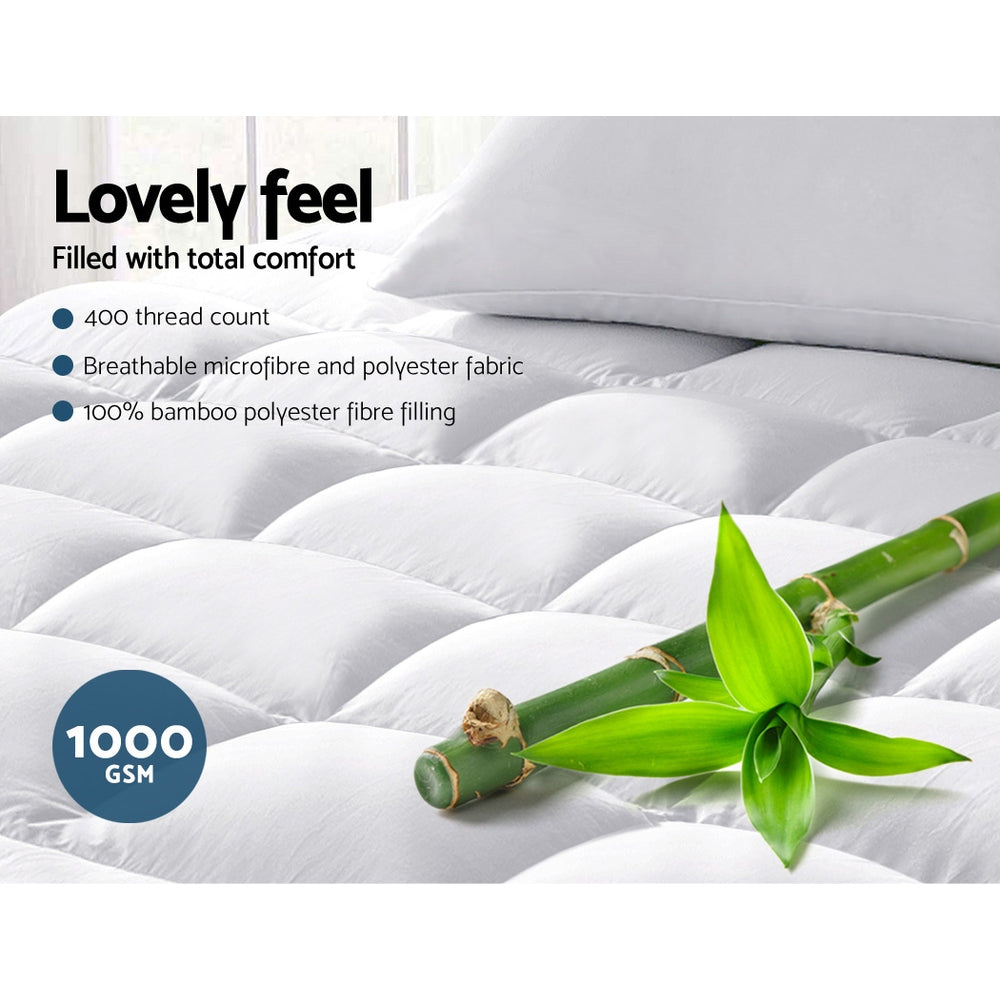 Double Mattress Topper Bamboo Fibre Pillowtop Protector - image3