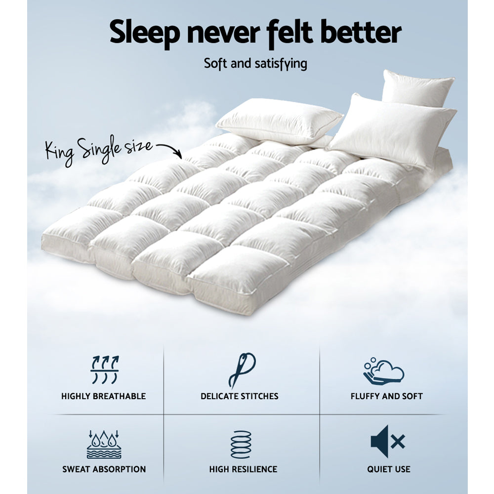 King Single Mattress Topper Bamboo Fibre Pillowtop Protector - image2