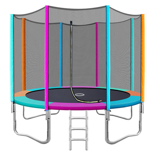 10FT Trampoline Round Trampolines Kids Safety Net Enclosure Pad Outdoor Gift Multi-coloured - image1