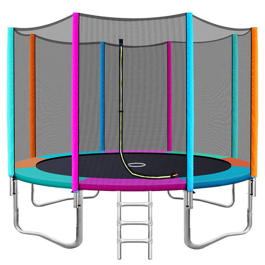 12FT Trampoline Round Trampolines Kids Safety Net Enclosure Pad Outdoor Gift Multi-coloured - image1