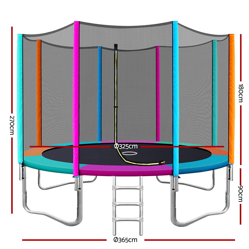 12FT Trampoline Round Trampolines Kids Safety Net Enclosure Pad Outdoor Gift Multi-coloured - image2