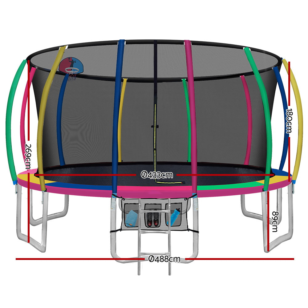 16FT Trampoline Round Trampolines With Basketball Hoop Kids Present Gift Enclosure Safety Net Pad Outdoor Multi-coloured - image2