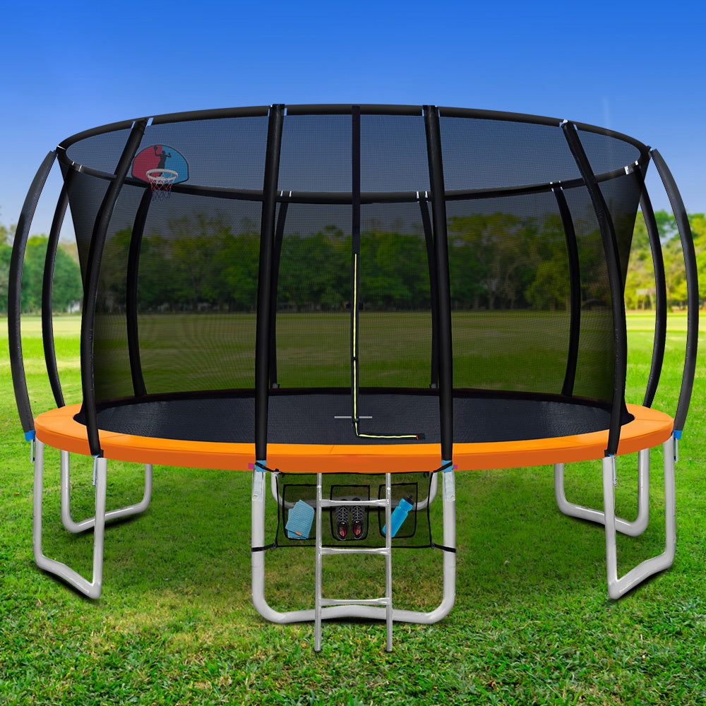 16FT Trampoline Round Trampolines With Basketball Hoop Kids Present Gift Enclosure Safety Net Pad Outdoor Multi-coloured - image7